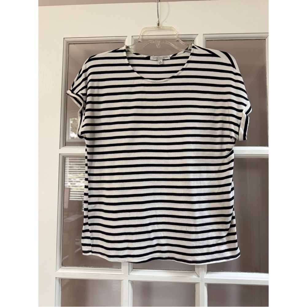 Green Envelope Los Angeles White & Navy Blue Striped Capped Sleeve Tee